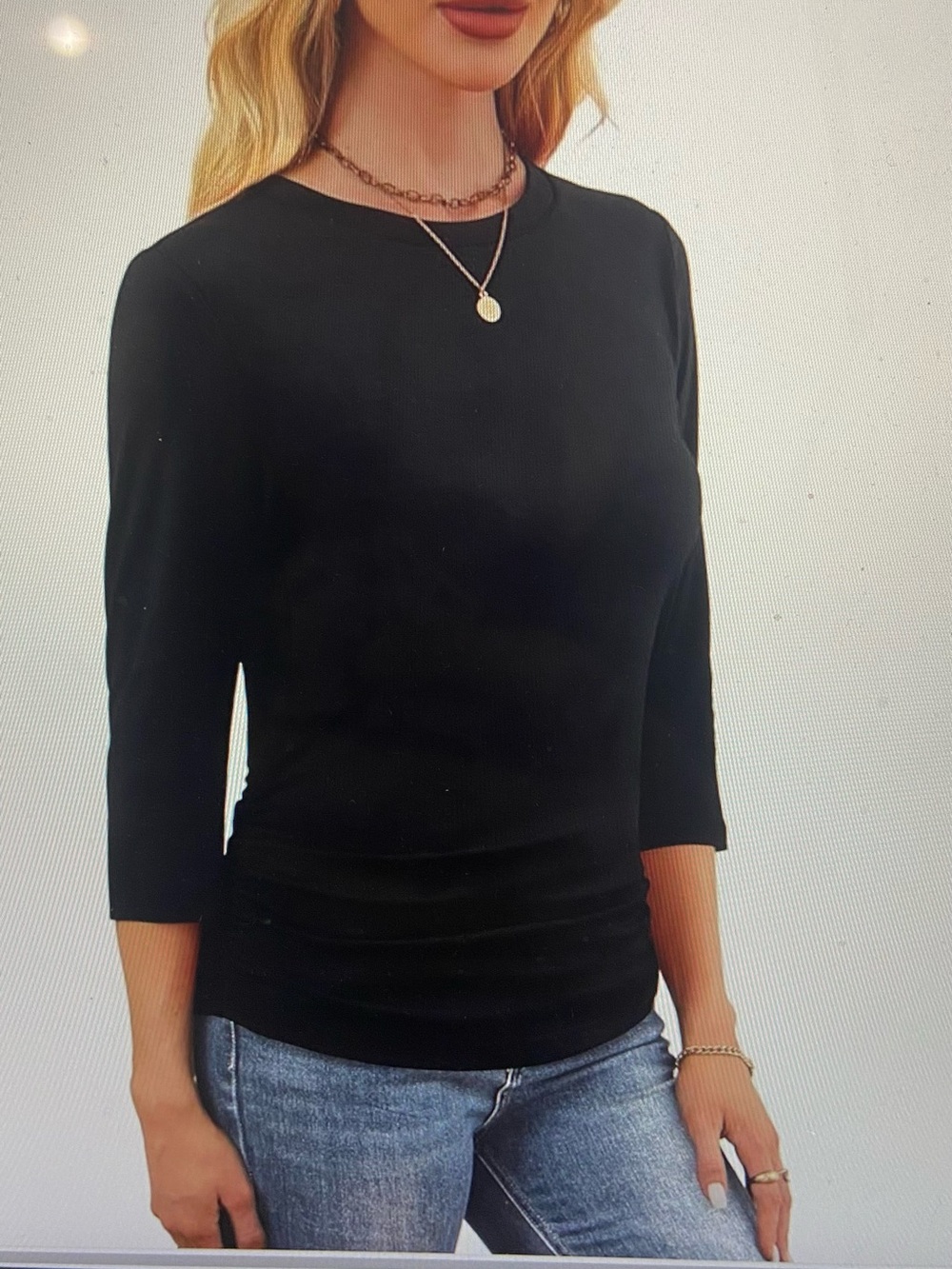 Wiholl 3/4 Sleeve Crewneck with Ruched Sides